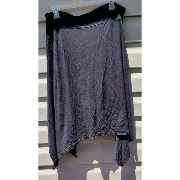 New York & Company Stretch Skirt Size M Medium Shark Bite Hem Black Long Modest - Picture 4 of 11